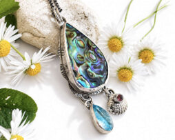 Abalone Anhänger Silber, Topas, pink Turmalin